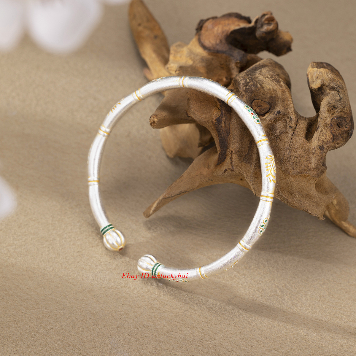 Women Pumpkin Head Bracelet Solid Open Matte Retro Bamboo Joint Silver Bracelet