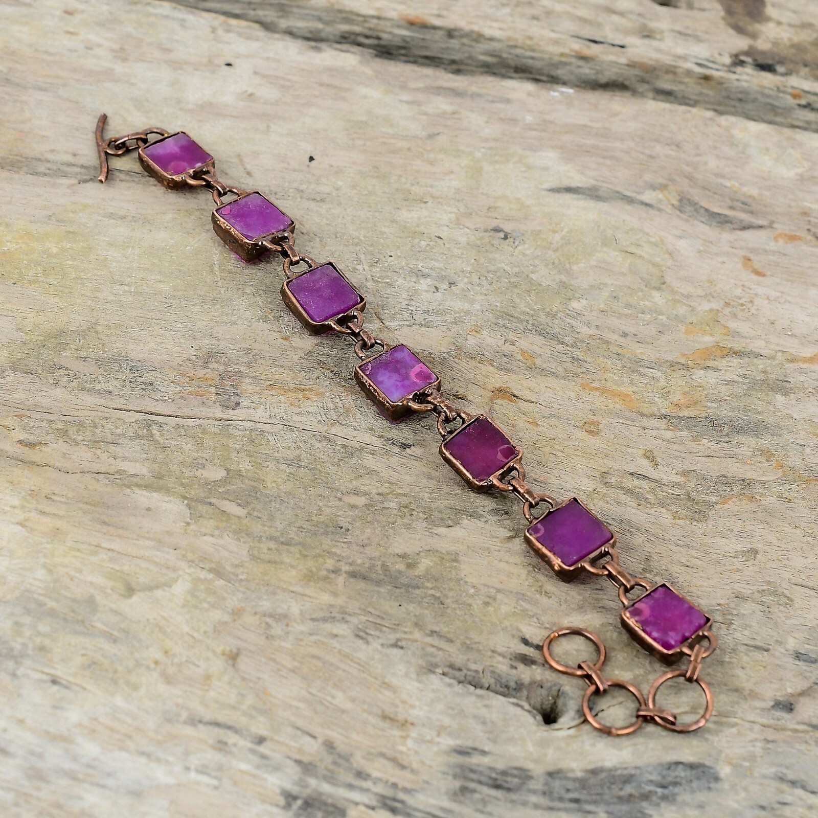 Gift For Her Pink Druzy Electroformed Chain Adjustable Bracelet Copper 6.0″