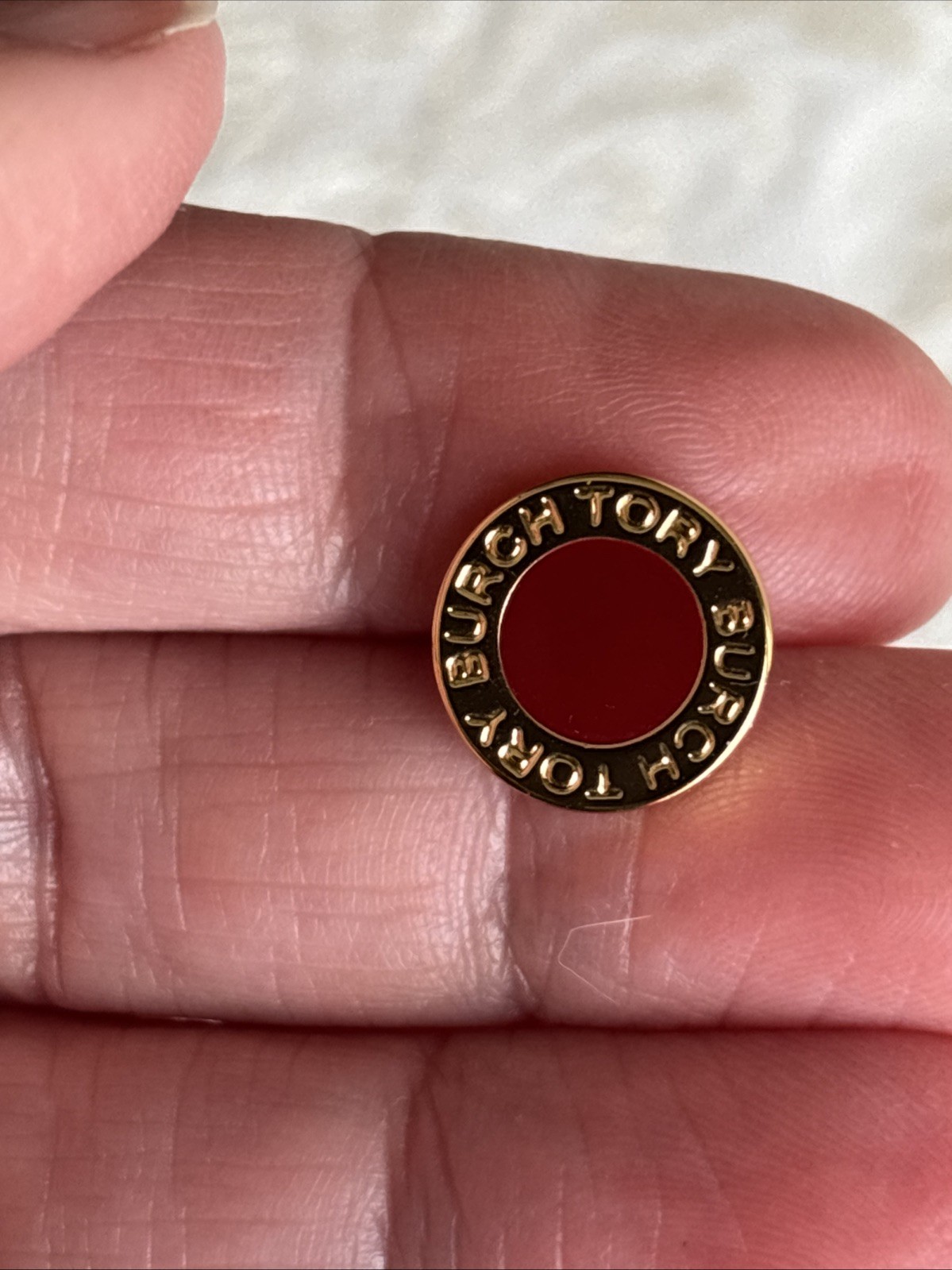 Tory Burch Gold Tone Button Stud Earrings Red Enamel Center See Pics Rare Find