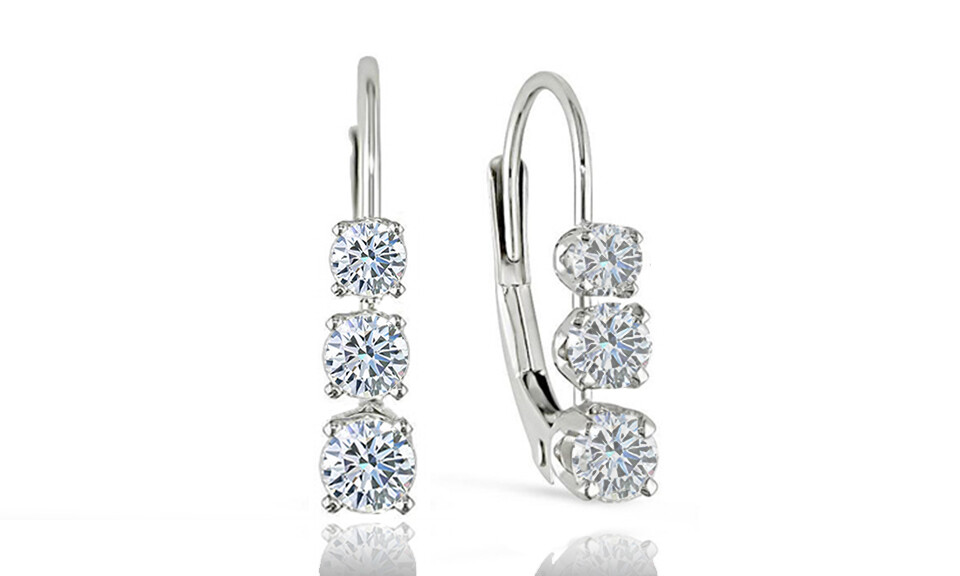 925 Sterling Silver 3.00 ct. Round 6mm CZ Leverback Earrings White Leverback