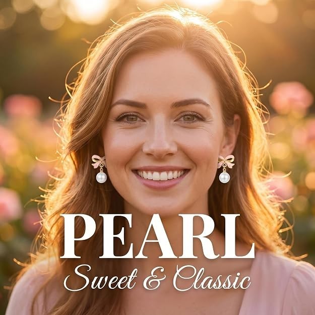 Pink Enamel Gold Bow Pearl Drop Dangle Earrings Women Elegant Ribbon Jewelry Gif