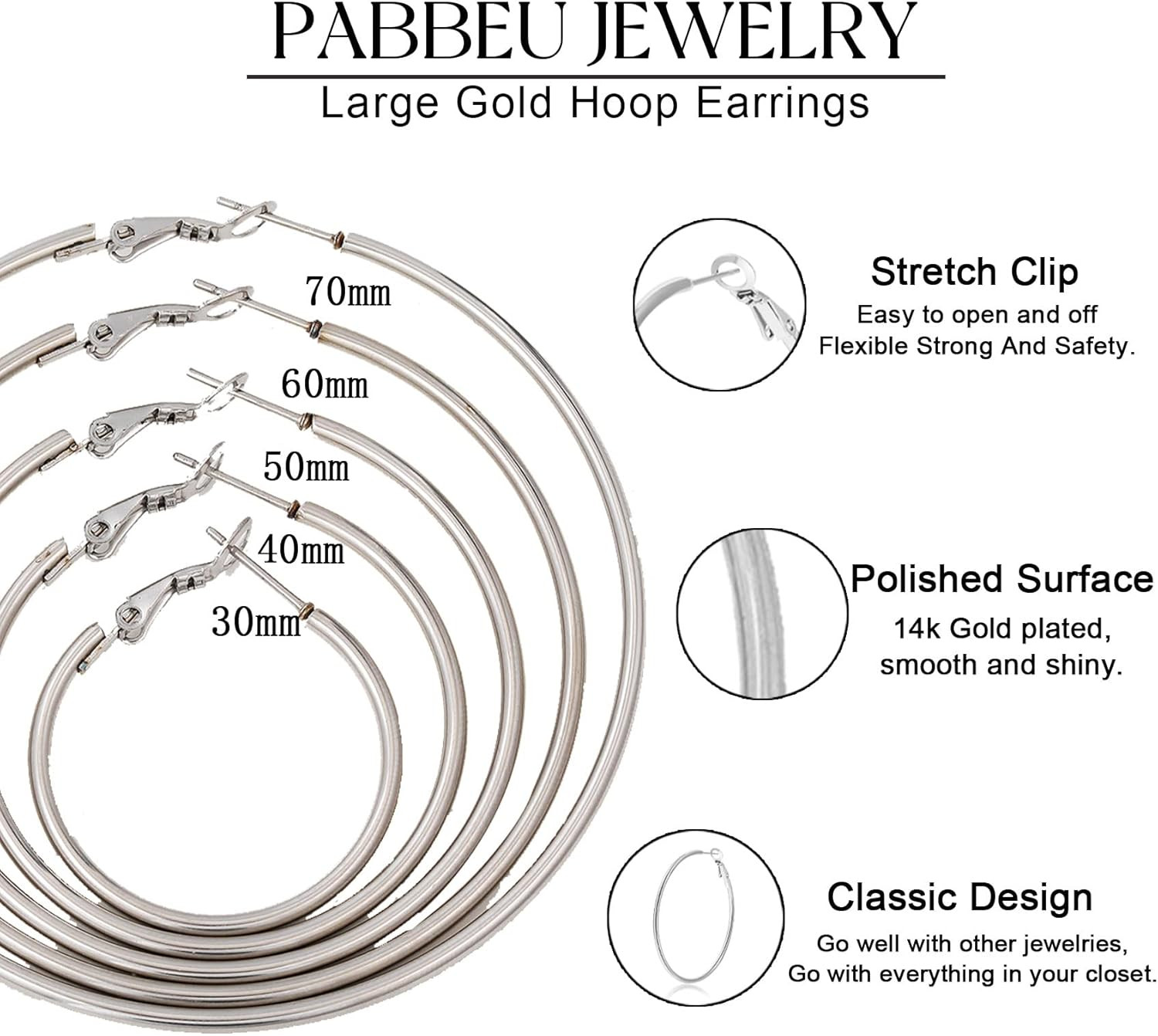 Silver Hoop Earrings Large 316L Stainless Steel Earrings Lightweight Silver Earr