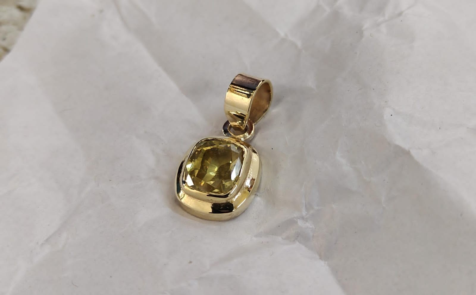 JAYWAR Yellow Sapphire Pendant Panchdhatu Silver Plated Unisex Custom Made