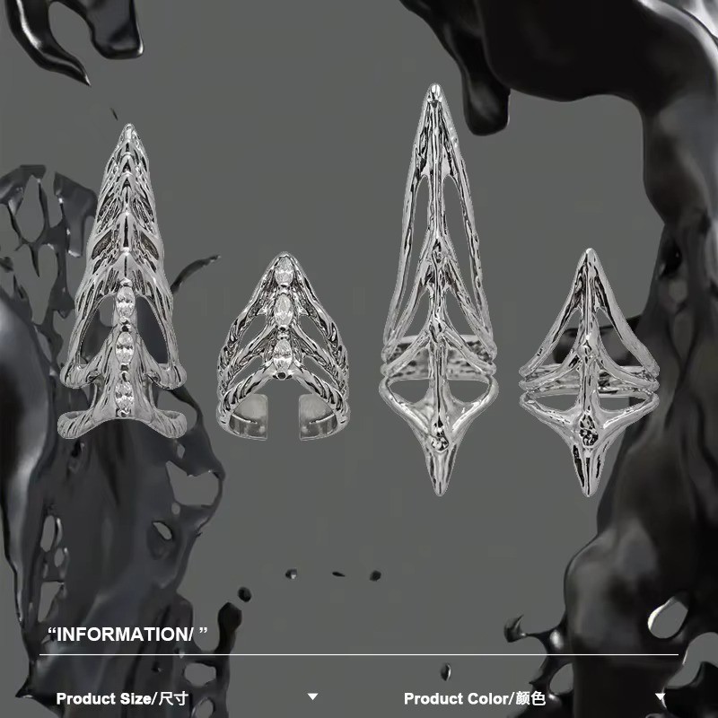 Punk Metal Nail Cover Rings 4PCS – Gothic Cosplay Multilayer Finger Jewelry Set