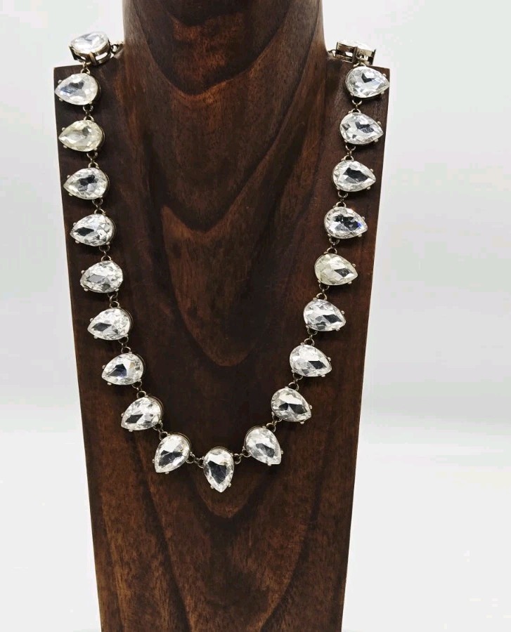 Crystal Necklace Teardrop Rhinestone Gold tone Chunky Statement Couture 21 in