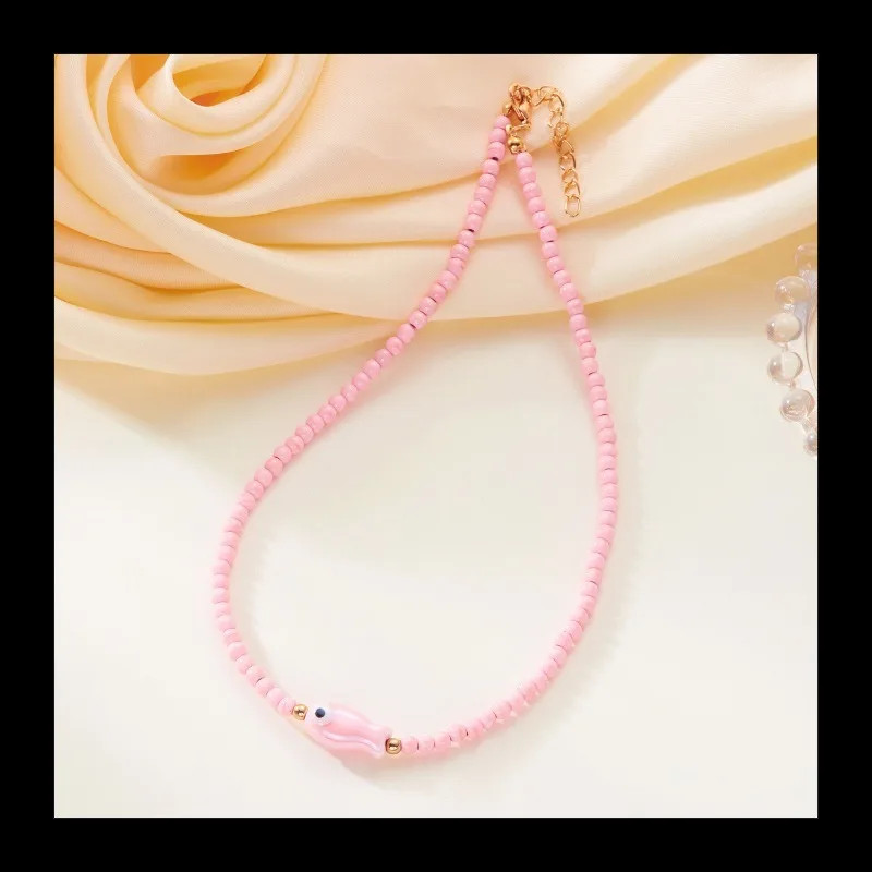 Bohemian Color Simple Ceramic Small Fish Rice Bead Necklace Female Collarbone Ch