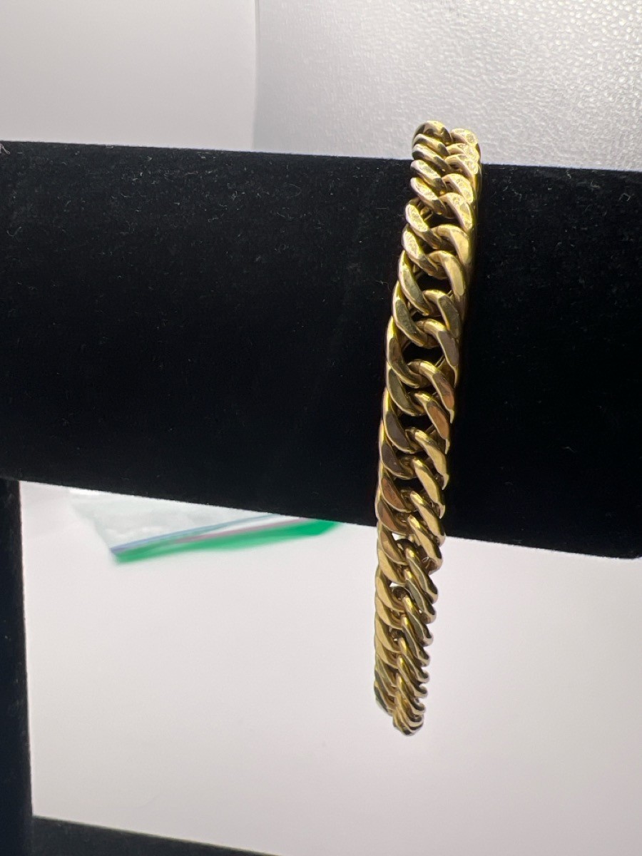 10K Double Curb Link Bracelet 8.5″ Yellow Gold 12.8G Width 7.8mm (TDW042029)