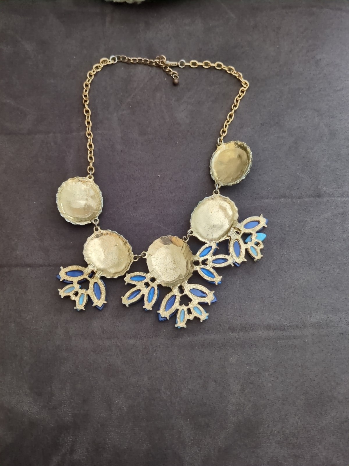 Statement Bib Necklace In Multi Blue Colors Beaded 21″