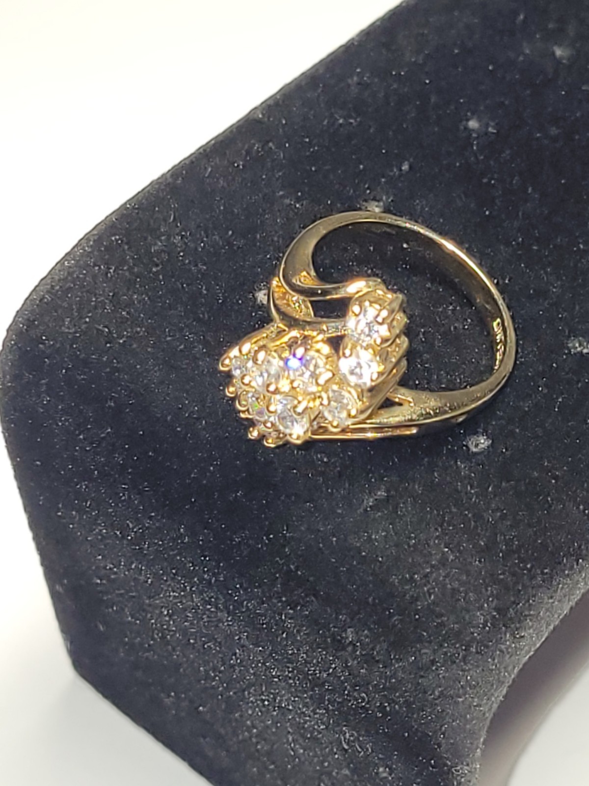 JQA 14K HGE Signed LIND Goldtone Cocktail Ring Clear CZ Crystal Statement Fashio