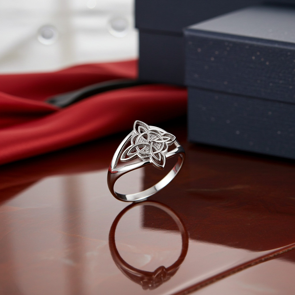 Sterling Silver Celtic Trinity Knot Triquetra Cross Ring for Women