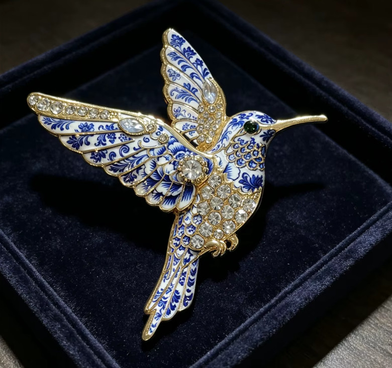 Luxury Rhinestone Hummingbird Brooch Bird Animal Pin Spring Summer Jewelry Gift
