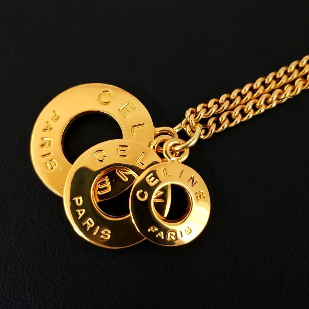 Vintage Celine Necklace Gold Triple Motif Rare Authentic Designer