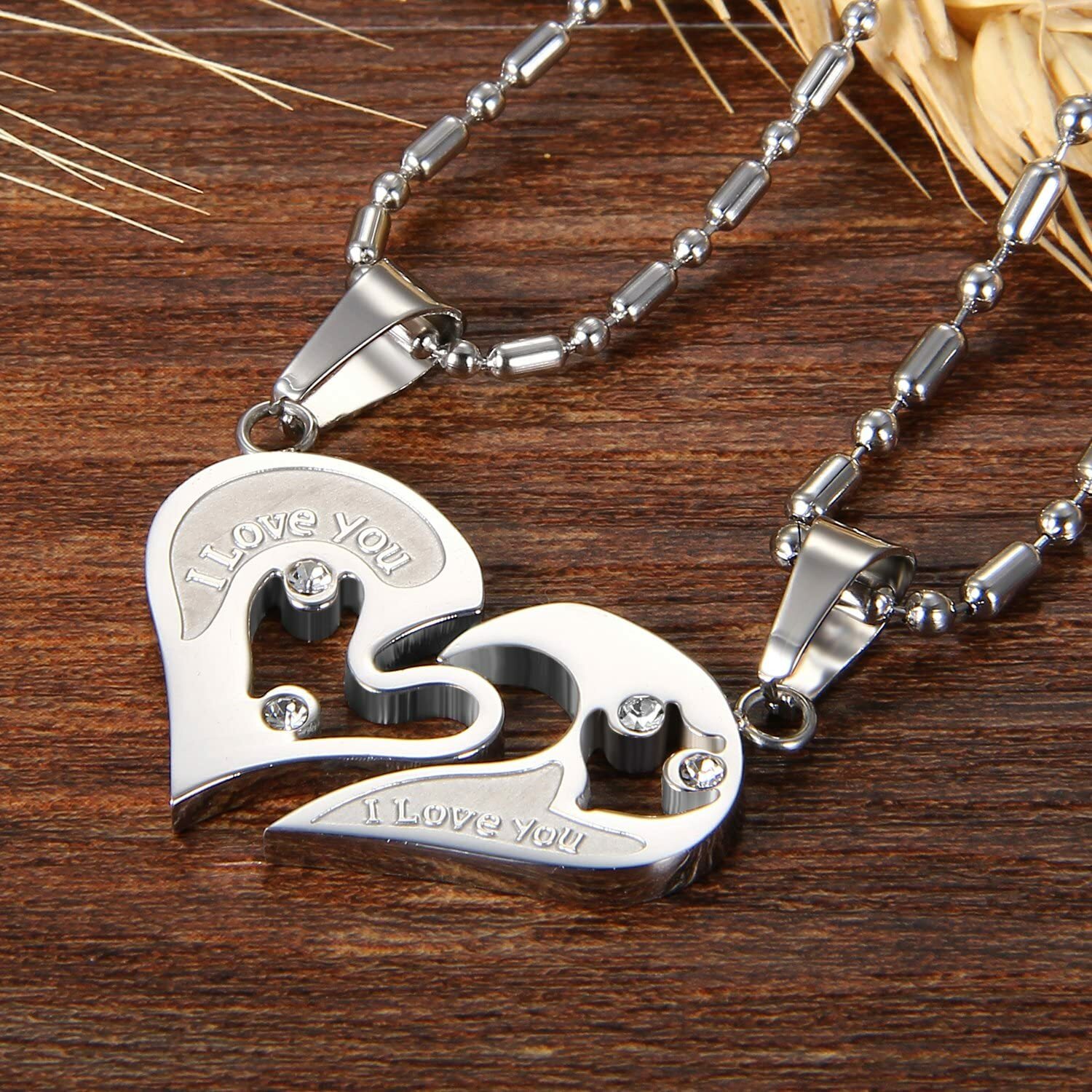 2-Piece Stainless Steel Couple Necklace I Love You Heart Puzzle Matching Pendant