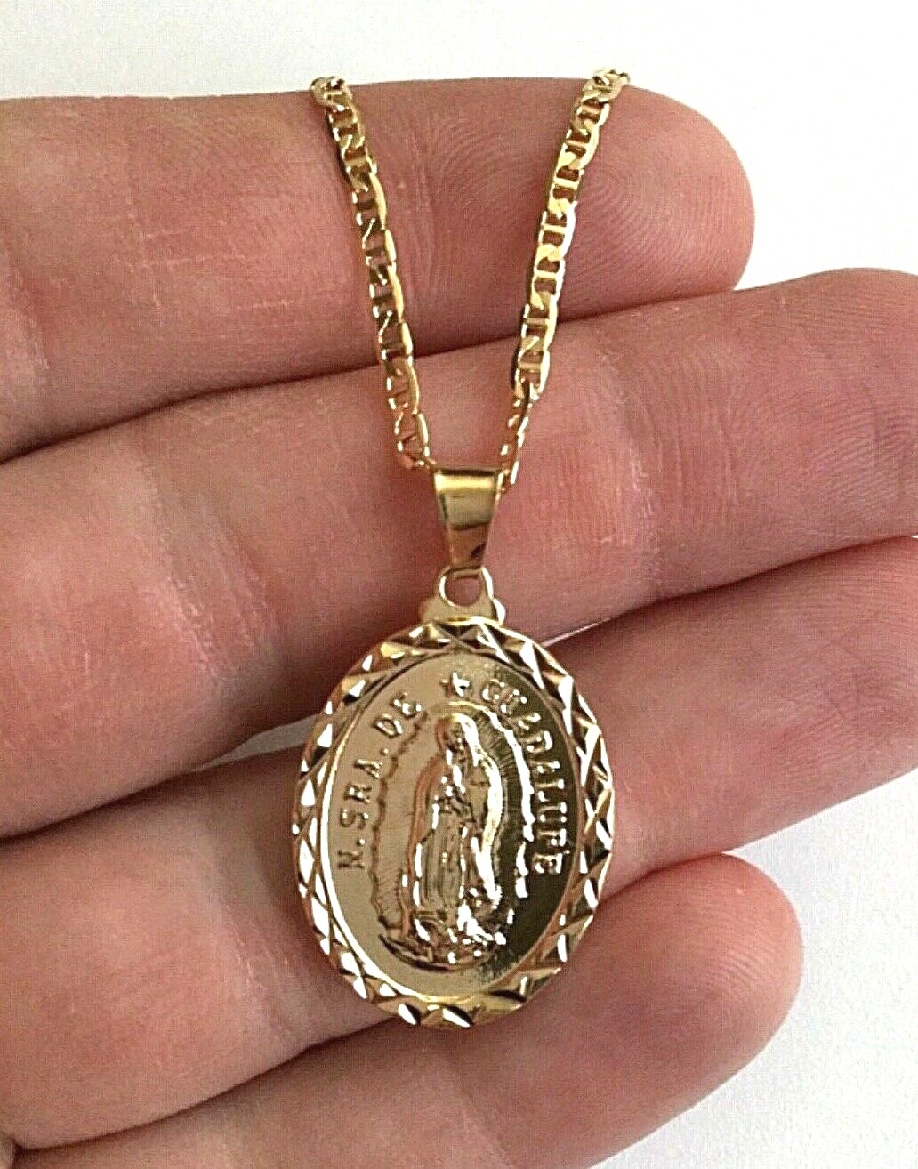 18K GOLD FILLED GUADALUPE MARINER LINK NECKLACE 20”/CADENA GUADALUPE-32mm-P281
