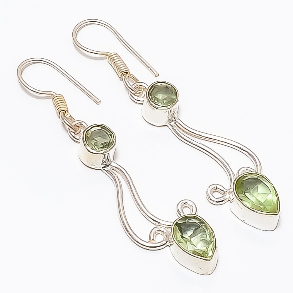 Green Amethyst Gemstone 925 Silver Plated Earring 2.15″ TE7507-14