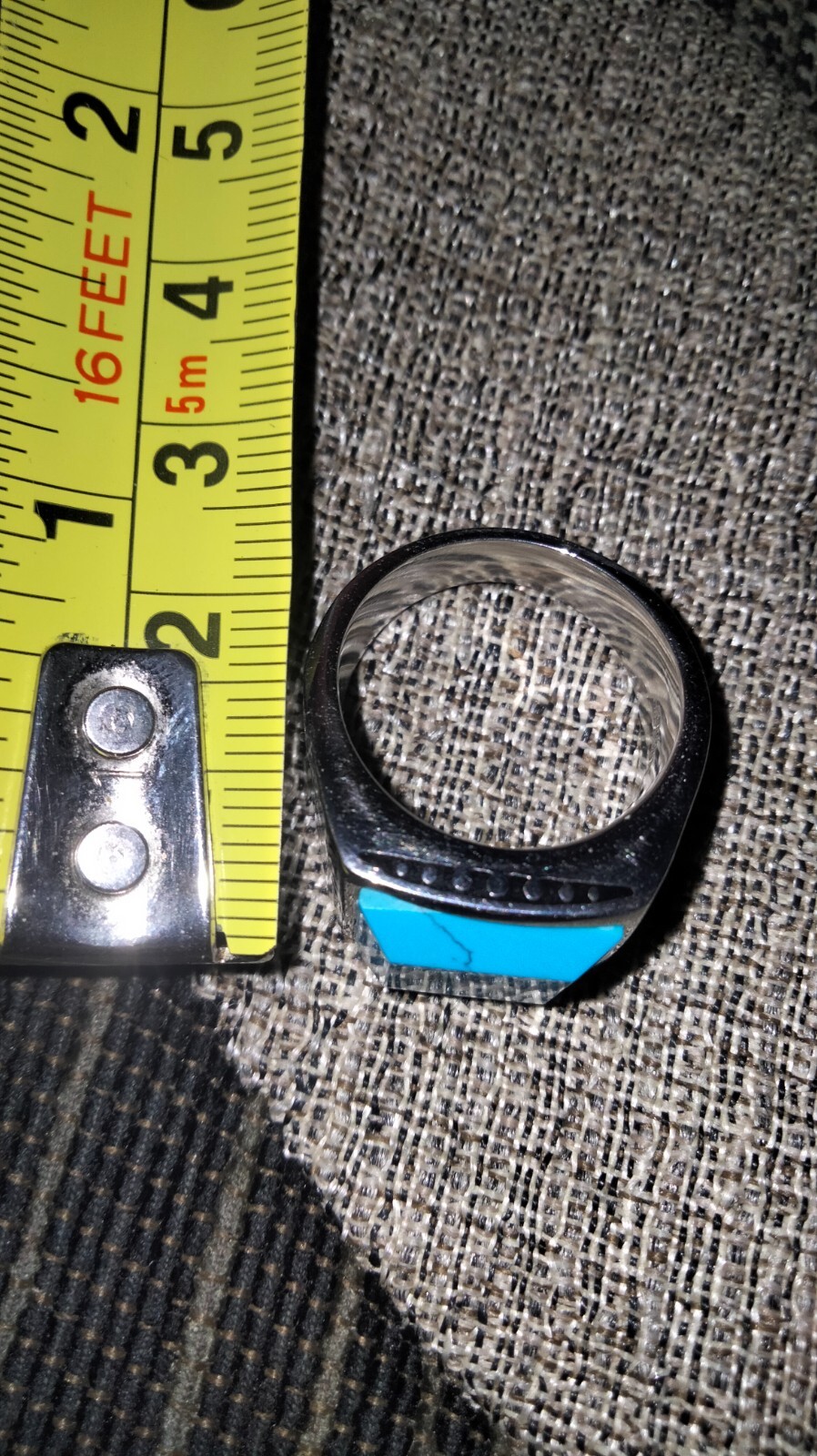 TK316 TUSK STAINLESS STEEL RING LOVELY ENGRAVING NOT A CRACK IN THE STONE
