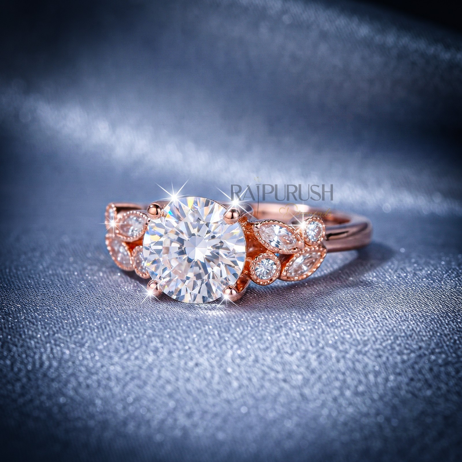 Floral Marquise Moissanite Engagement Ring Gold Plated 925 Silver Bridal Band