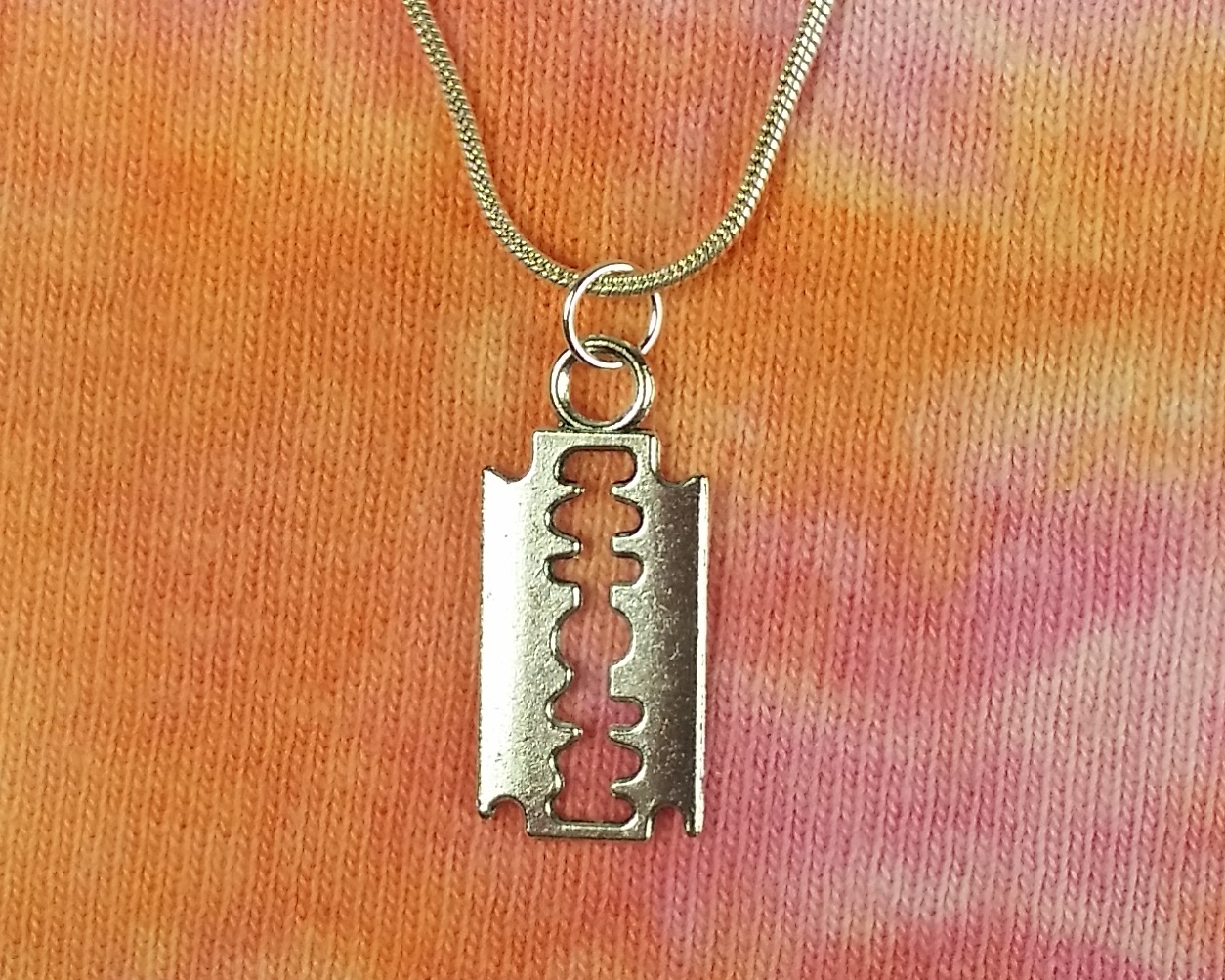 Razor Blade Necklace, Straight Edge Shave Punk Razer Edgy Cutter long chain gift
