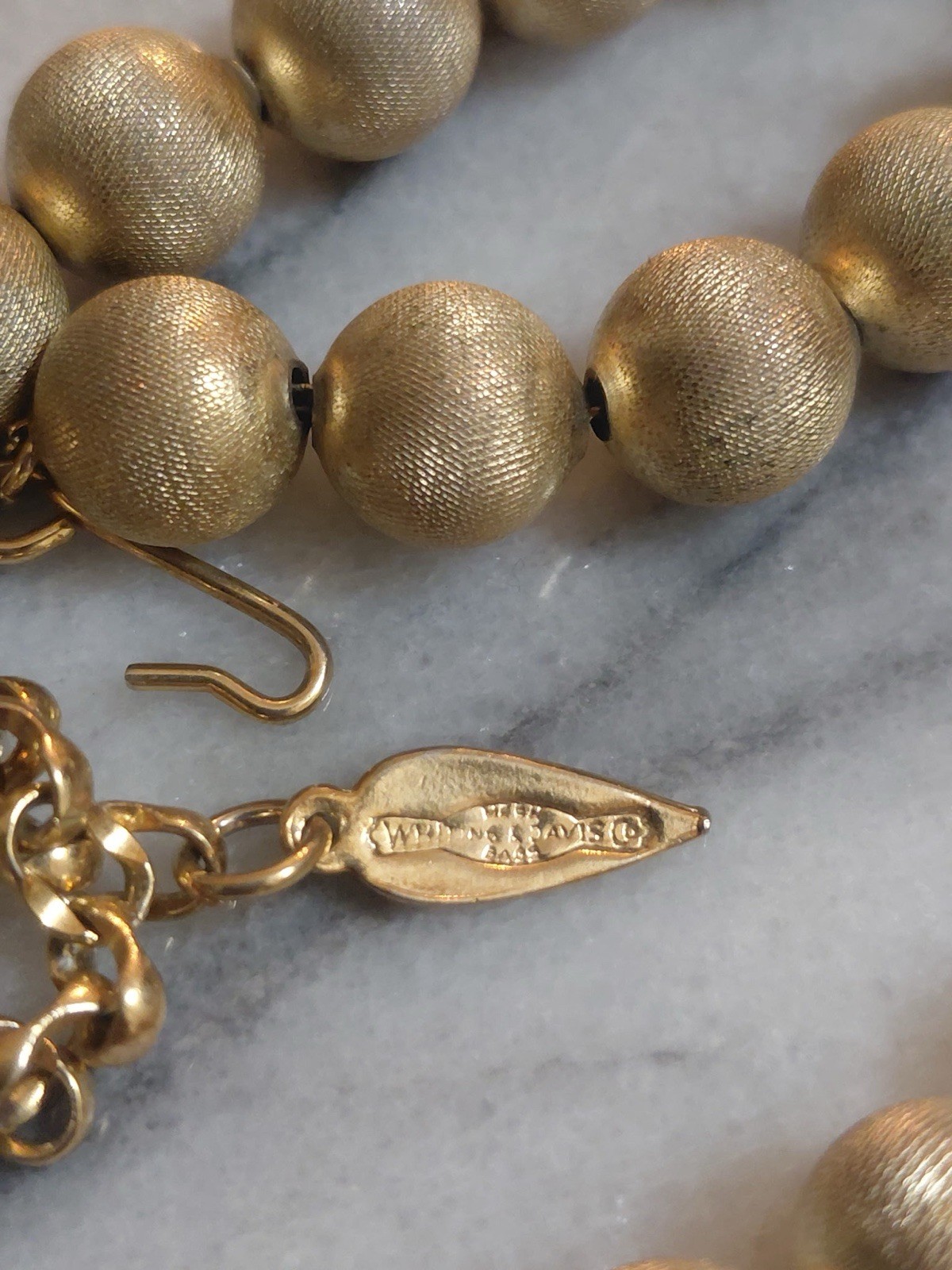 Whiting & Davis GoldTone Textured Round Beaded Necklace Metal Cable Chain