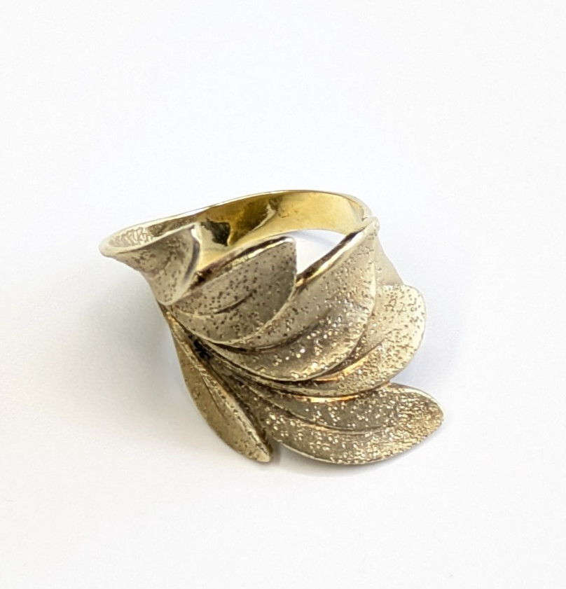 JCM Jacmel Italy Huge Sterling Silver 925 Gold Vermeil Leaf Ring Sz 10 Statement