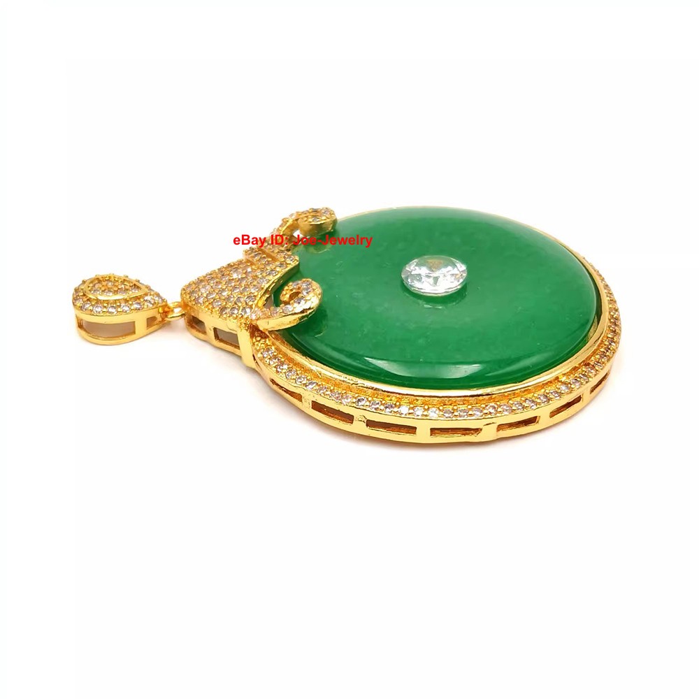 New Yellow Plated Alloy Heated Green Jade Safe-Circle Pendant Best Gift 平安扣