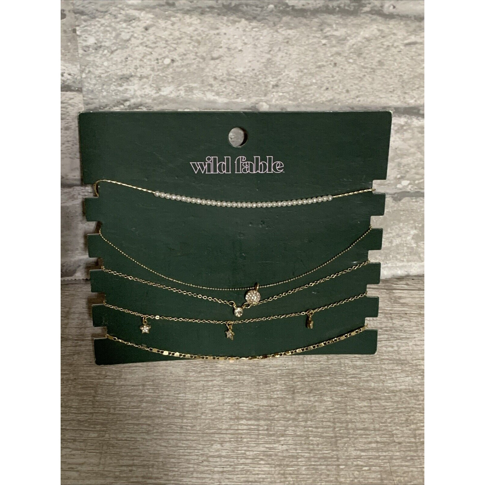Wild Fable Layered Necklace Set – Gold-Tone with Star and Pearl Accents – 4 Piec