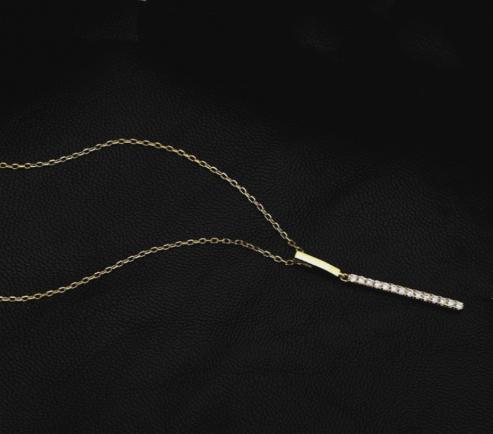 Shiny CZ set Simple gold-plated Bar Pendant Fashion Cable Chain Y-drop Necklace