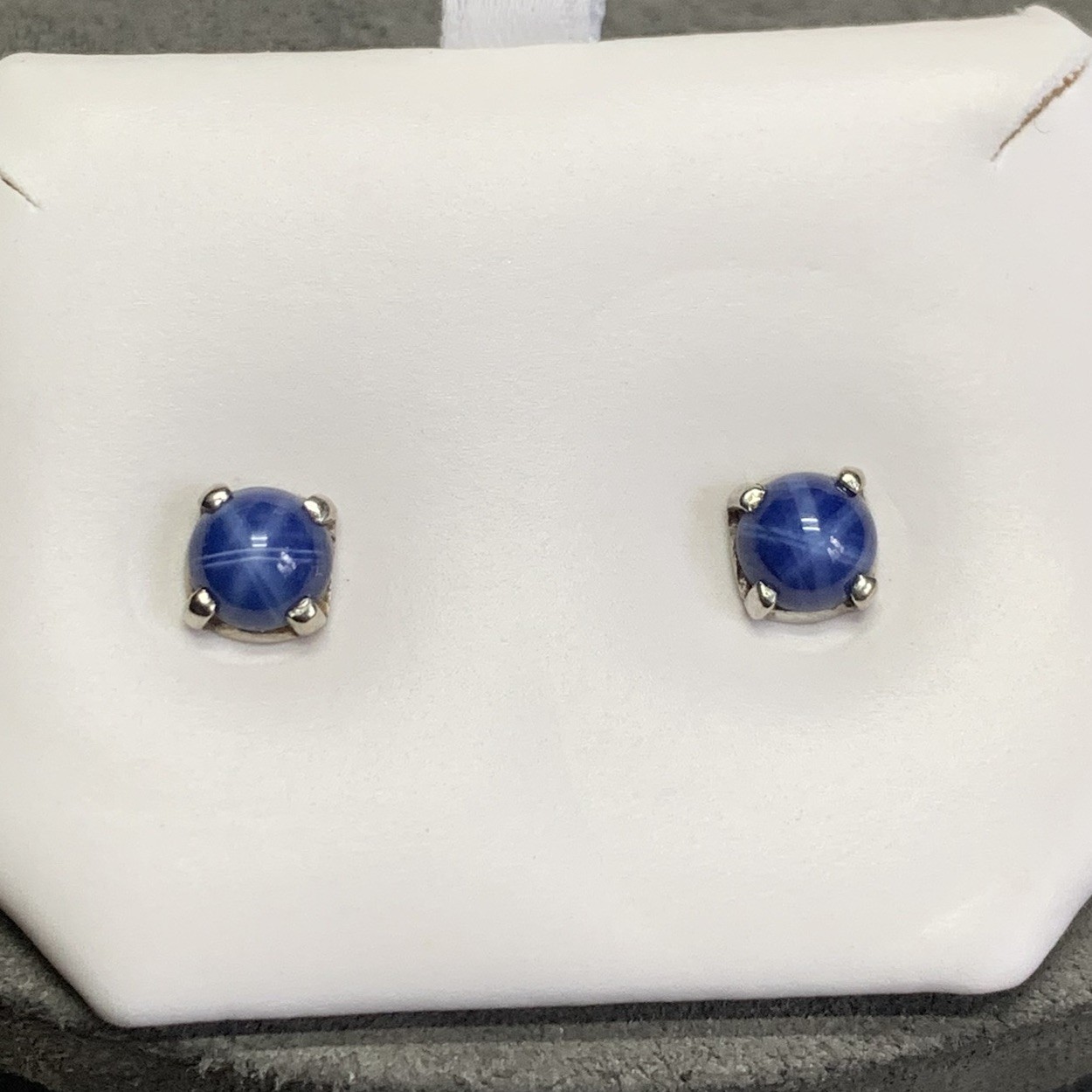 Blue Lindy Star Sapphire Stud Earrings Silver Tone Studs Lab Created