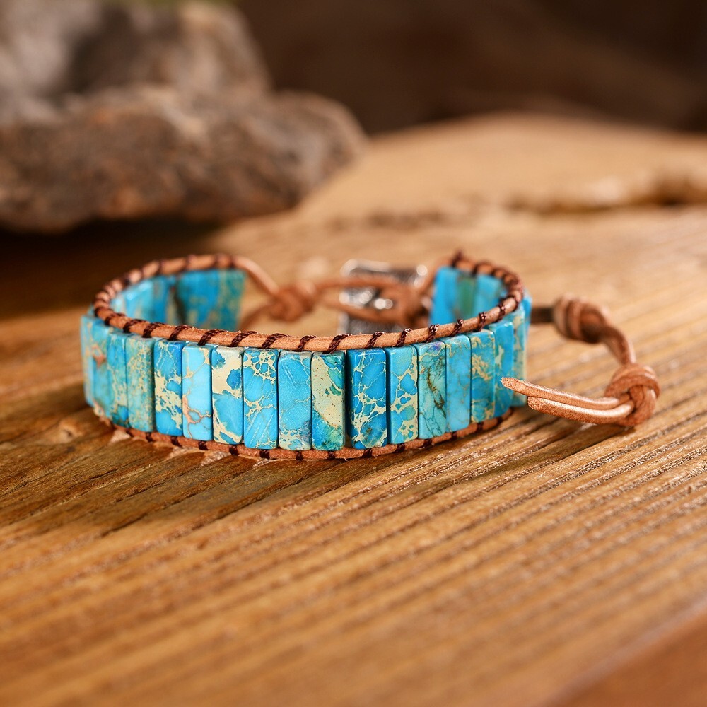 Natural Turquoise Leather Boho Handmade Healing Meditation Women Wrap Bracelet