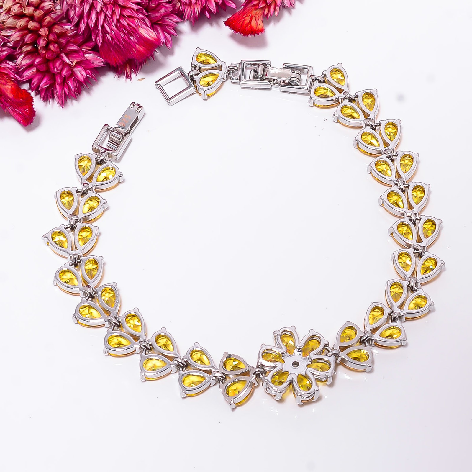 Yellow Sapphire -Simulated, CZ 925 Sterling Silver Adjustable Bracelet 7-8″ B89