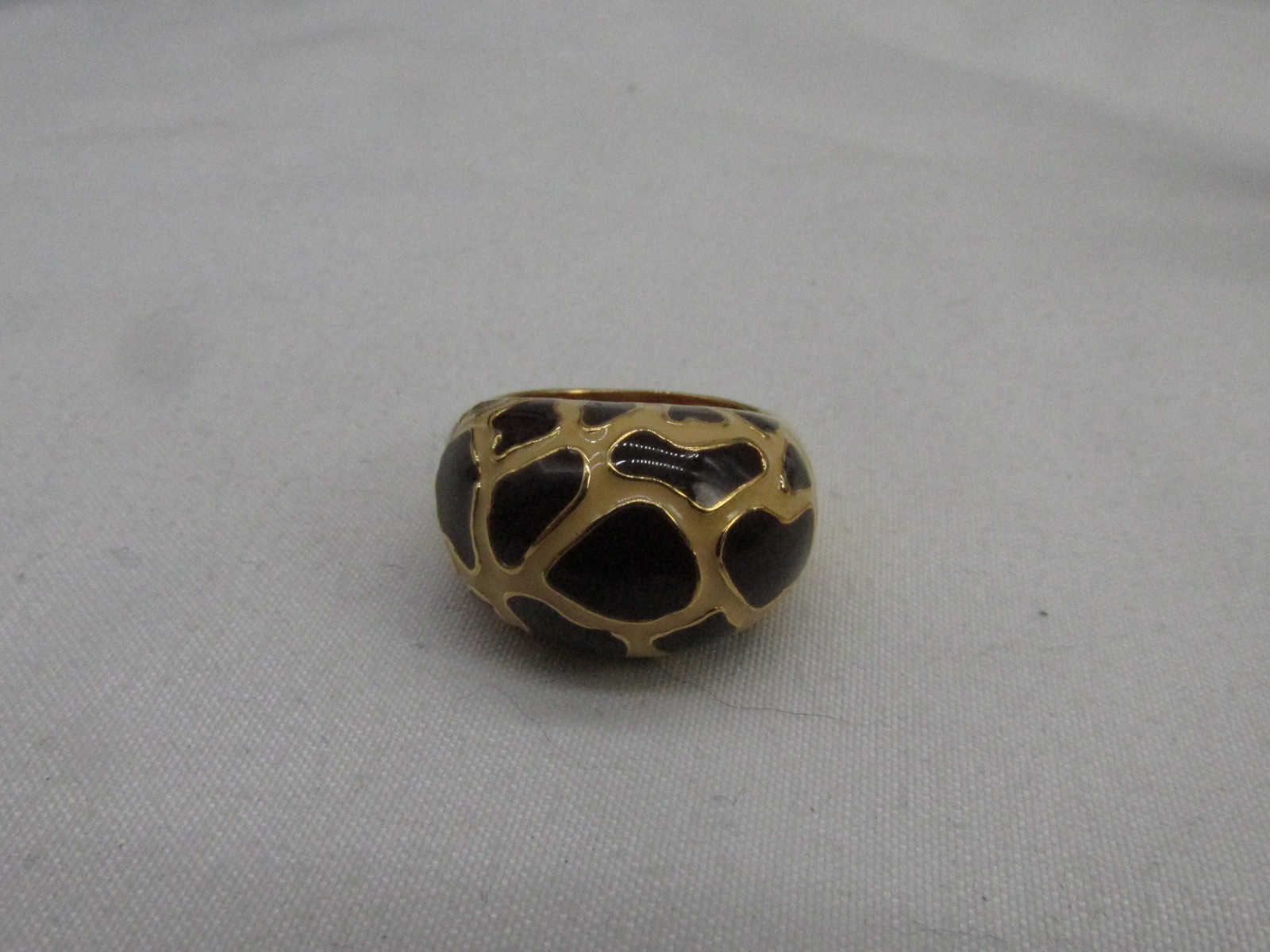 Joan Rivers Animal Print Dome, Brown Beige Gold Tone Cocktail Ring Signed Sz 8