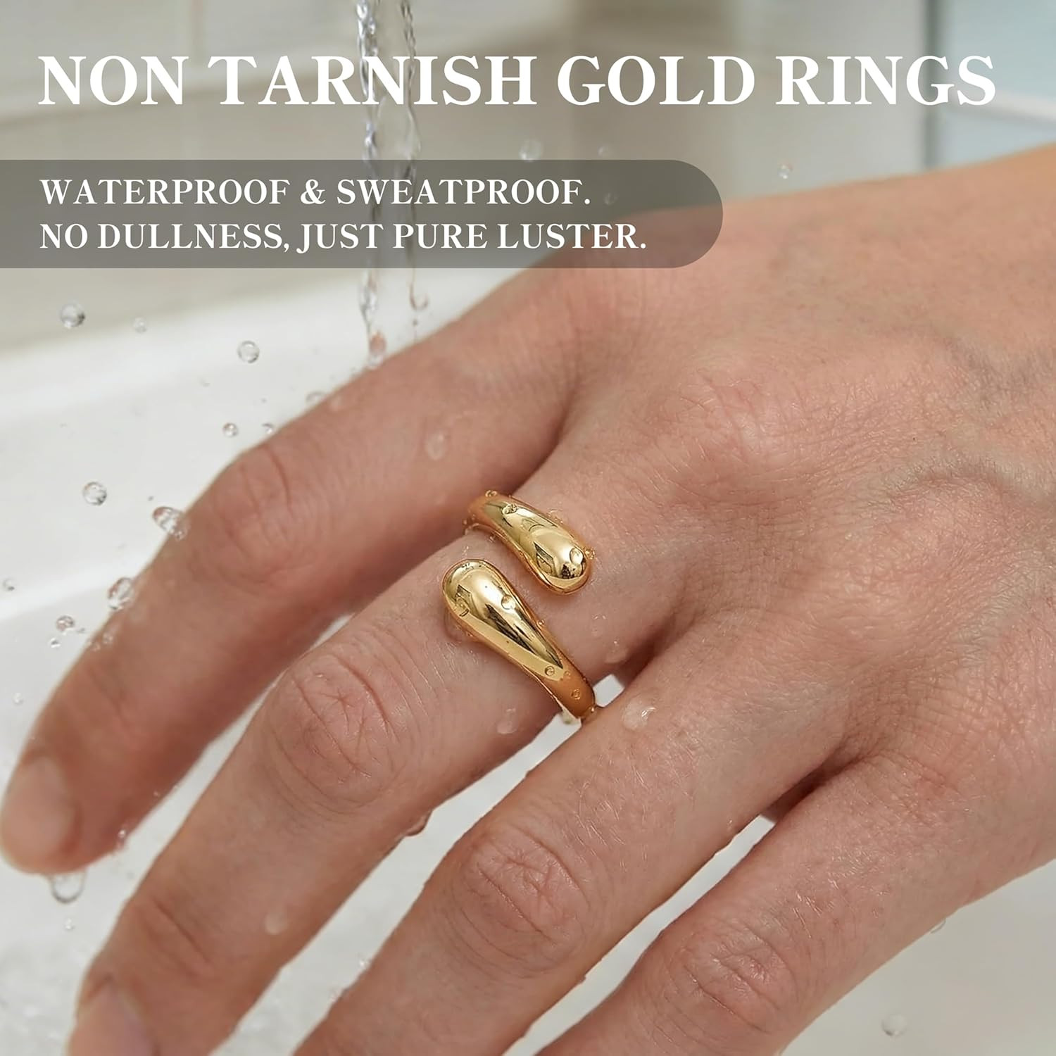 Adjustable Mixed Metal Dome Eternity Band Ring Gold Plated Size 3-13