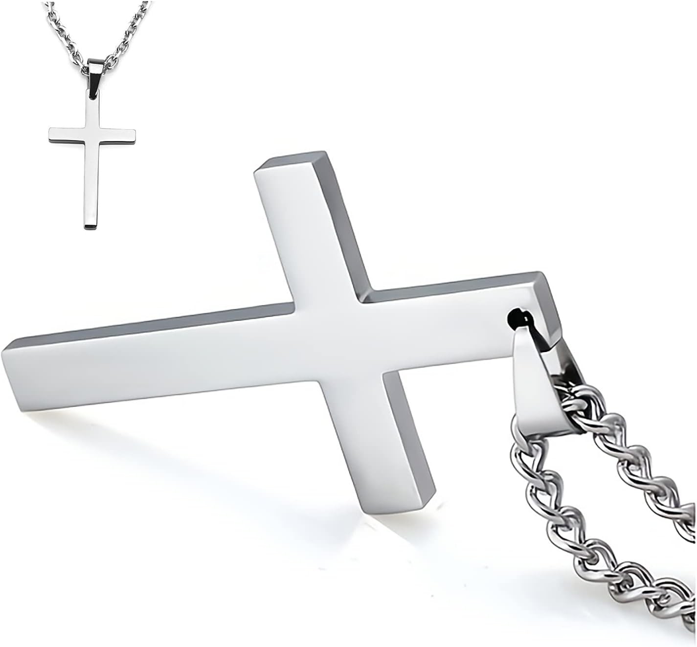 2pc Cross Necklace Silver Premium Alloy Solid Color Cross Pendant Necklace