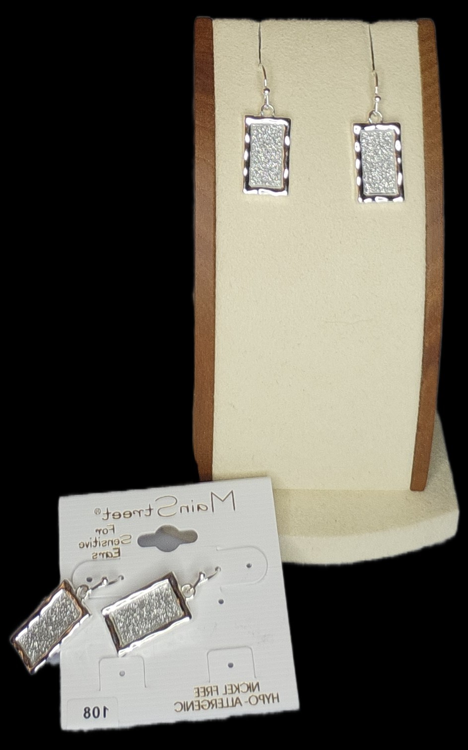 Main Street Earrings Silver Retangular Sensitive Ears #108
