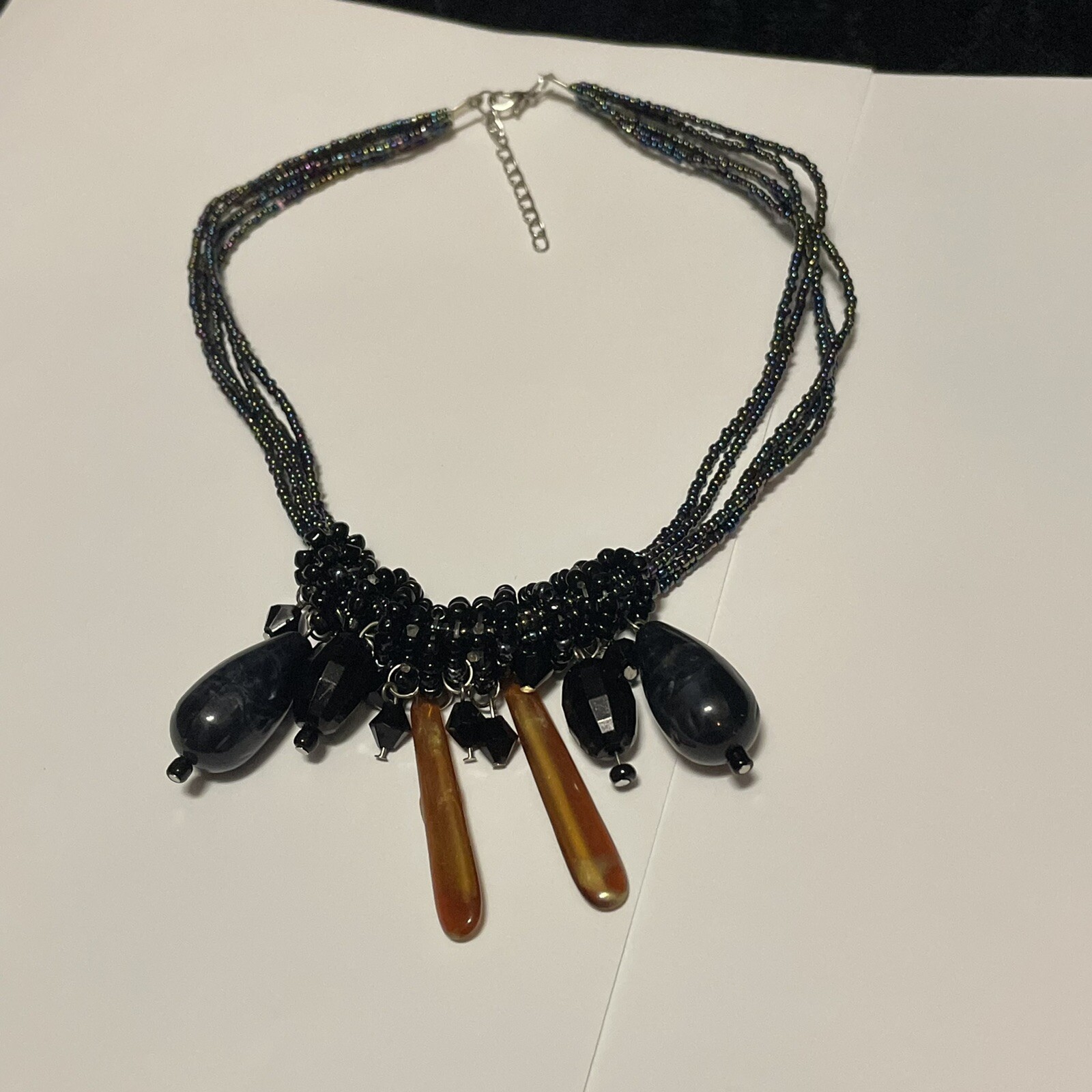 Beaded Costume Jewelry Necklace Glass / Plastic – Blue / Black Adjustable Length