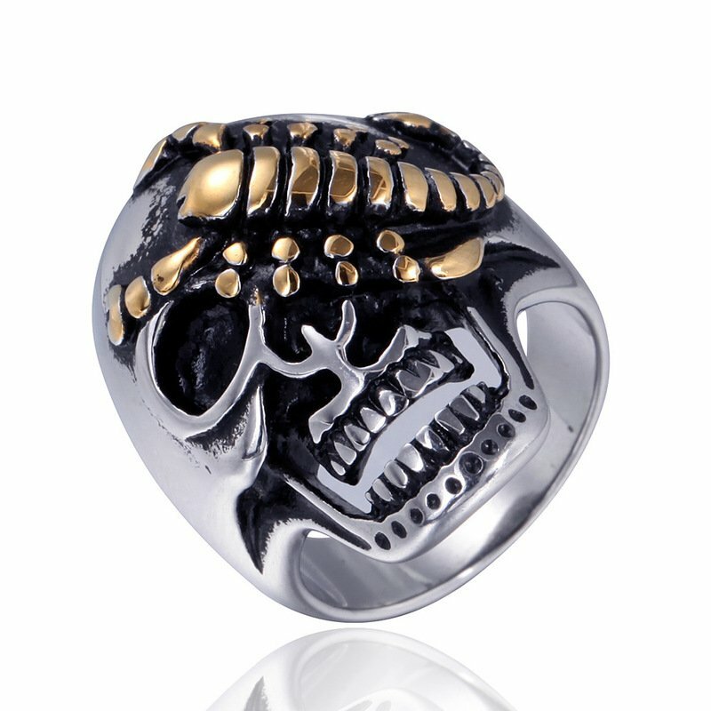 LEGENDS Personality Domineering Gold Scorpion Skull Men’s Fashion Ring Size 7-14