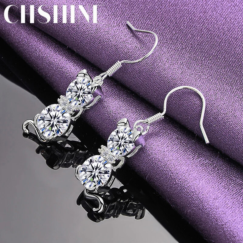 CHSHINE 925 Sterling Silver Shiny Zircon Earrings For Women Charm Jewelry