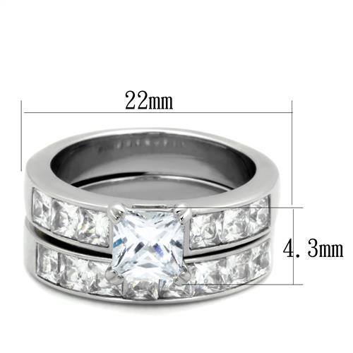 3.75CT Princess CZ AAA Stainless Steel Wedding Engagement Promise 2 Ring Set