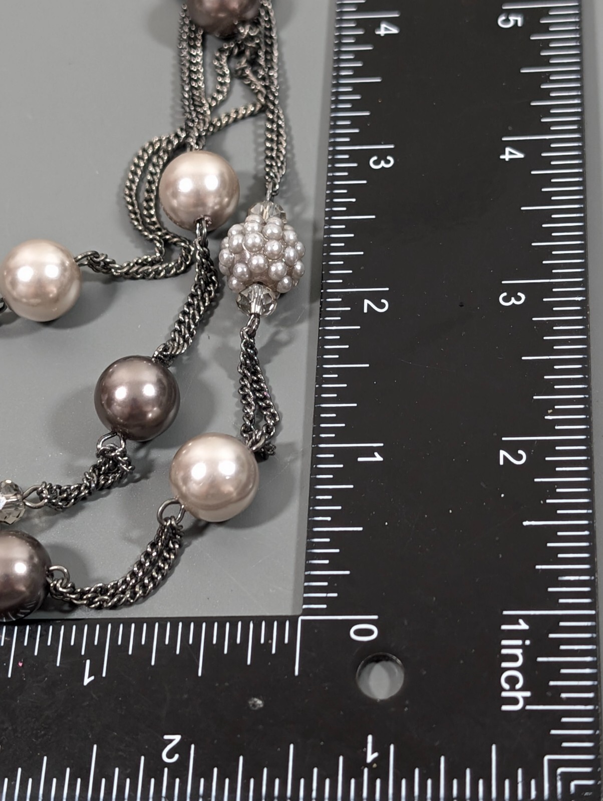 Roman Gray Faux Pearl Station Multi Chain Layered Statement Neckalce Whimsigoth