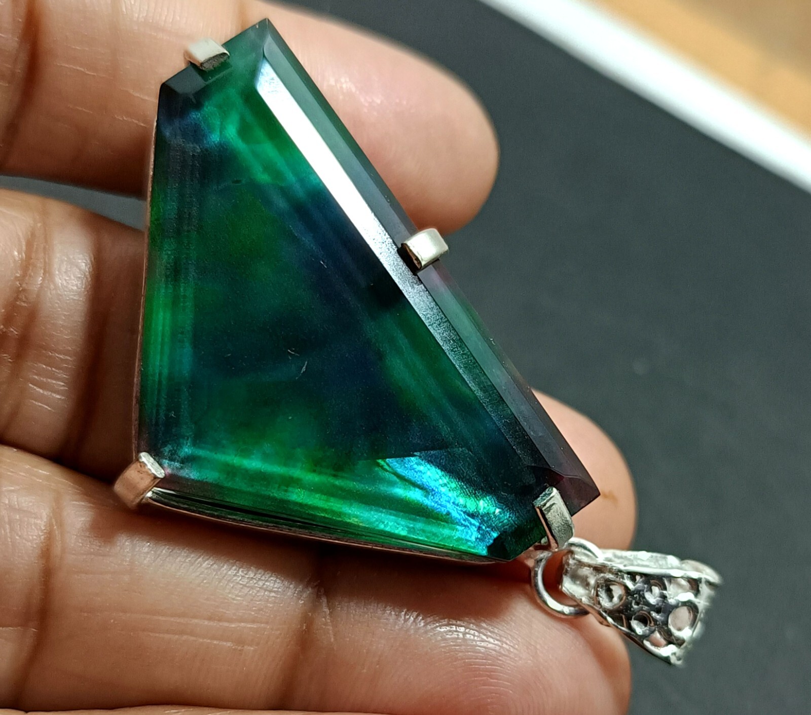 75.45 Ct Natural Ammolite 925 Solid Silver Rainbow PENDANT Certified Gemstone