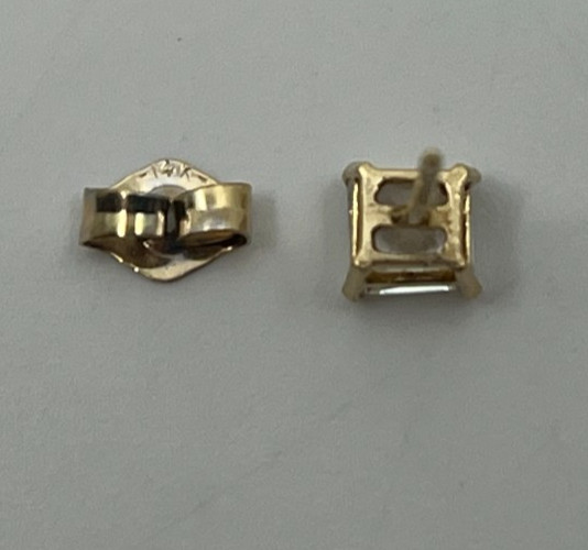 14K Gold Princess Cut CZ Solitaire Stud Earring Single Replacement 14K Post
