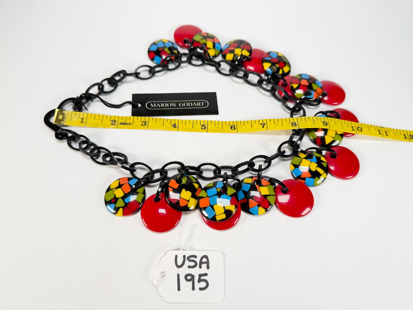 Marion Godart – Confetti “Dual Disque” Art-Deco x Red Mix Resin Necklace