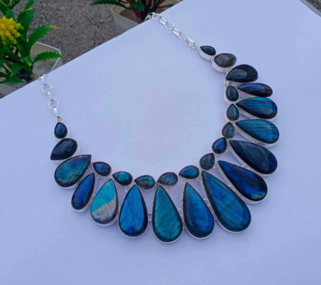 Natural Labradorite Gemstone 925 Sterling silver Handmade Necklace Jewelry