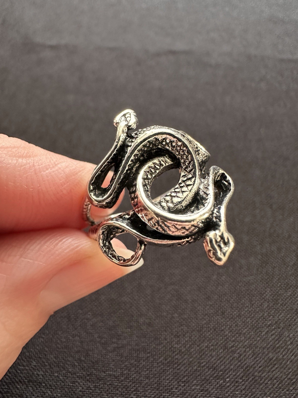3 Three Snake Gothic Halloween Silver Tone Metal Adjustable Rings Intertwined