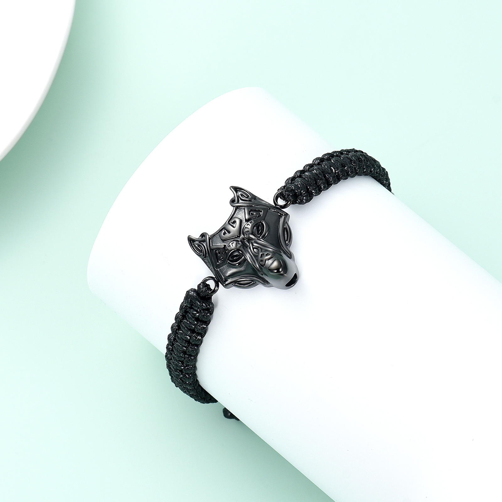 Adjustable Manmade Braided Ashes Wolf Head Urn Bracelet Cremation Memorial Gifts