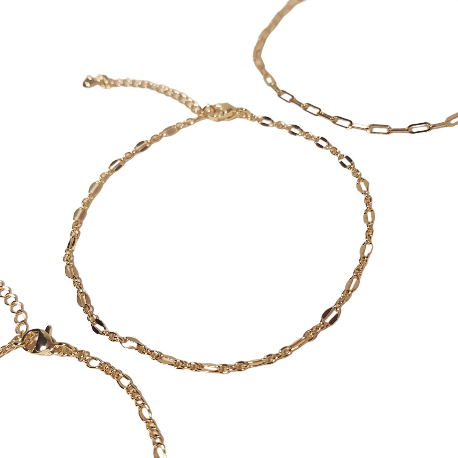 DEARMAY ANKLE BRACELETS Gold Plated Adjustable Chain Anklets 3 Pc Jewelry Set