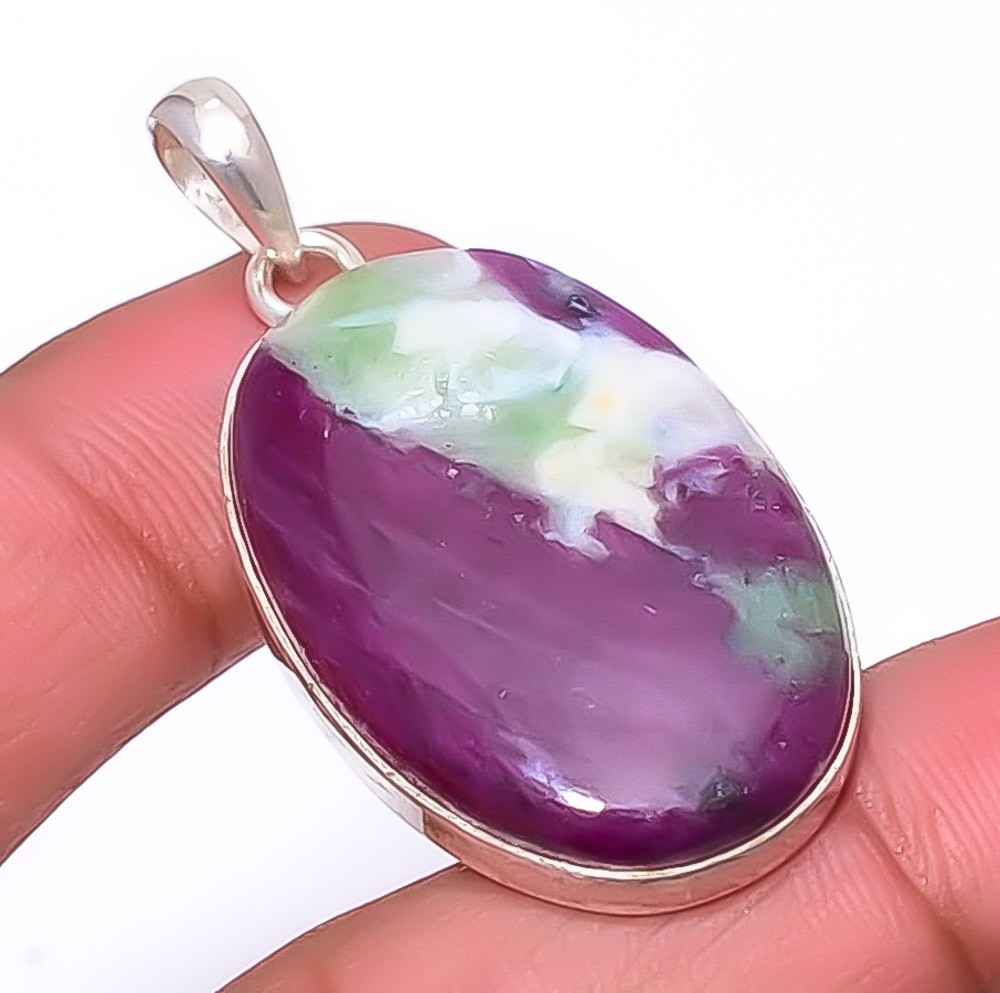 Ruby With Zoisite- Longido Mines Gemstone 925 Silver Pendant 1.91″ A2