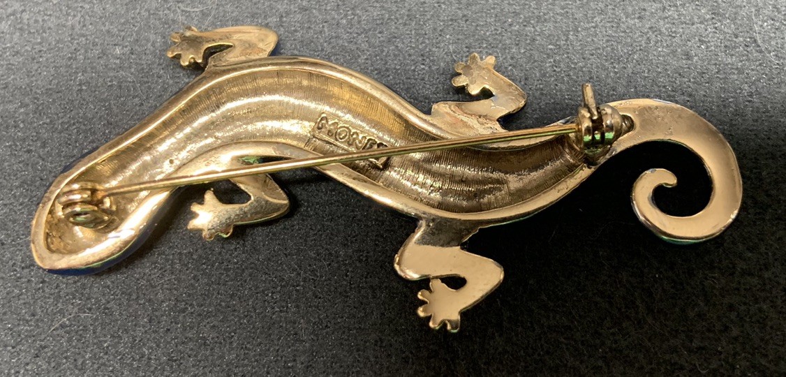 Vintage Monet Blue Lizard Salamander Pin Brooch Rhinestones 2.4” in Long USED
