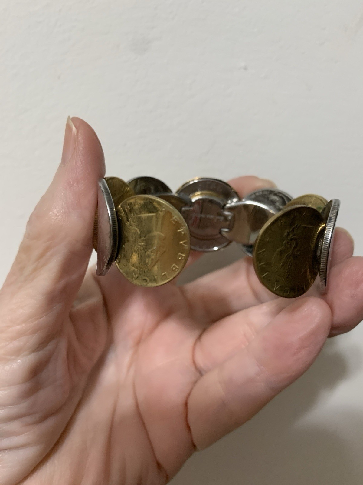 Stainless Steel Clamper Bangle Bracelet With European Coins.