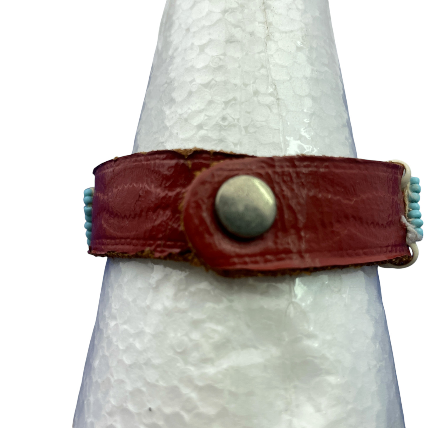 Beaded Leather Cuff Bracelet Thunderbird Southwest Snap Closure